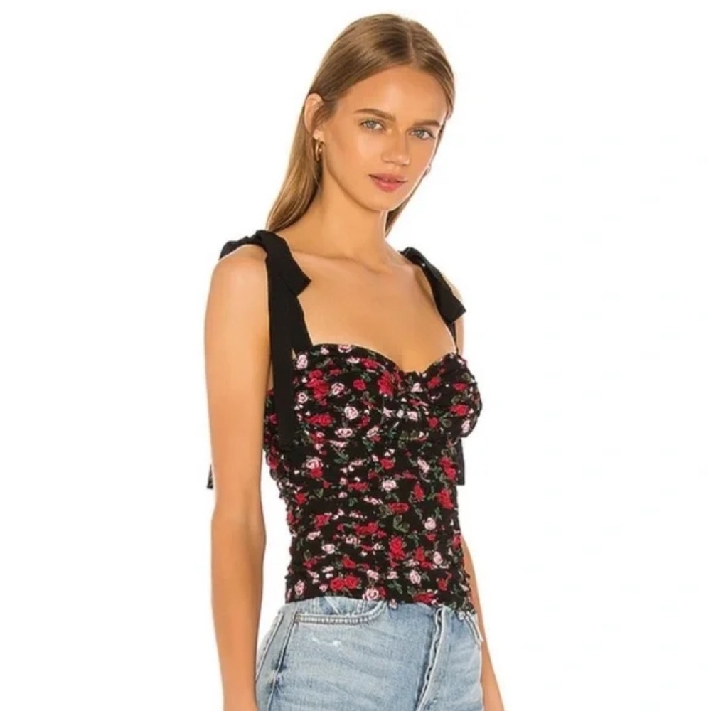 For Love And Lemons Tainted Bustier Top Rose Black Red Ribbon Tie L